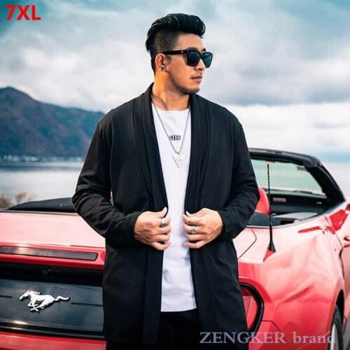 Large size mens plus size mid-length cloak jacket black youth jacket 7XL 6XL 5XL oversized trench coat men