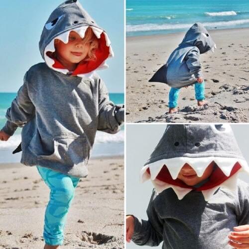 Spring Autumn Style Casual Hoodies Gray Toddler Kids Boys 3D Shark Hooded Tops Pocket Jacket Long Sleeve Coat Outerwear 1-6Y