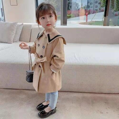 Spring New Girls' Coats, Western Style, Fashionable British Style, Long Windbreaker, Childrens Clothing Trend