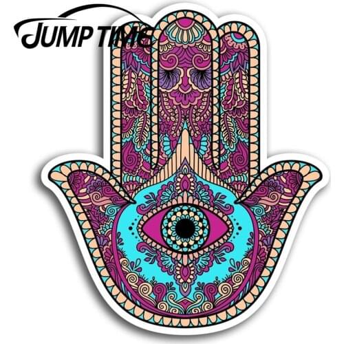 Jump Time for Hamsa Hand Vinyl Decal Sticker Religion All Seeing Eye Spiritual Decal Rear Windshield Waterproof Car Accessories