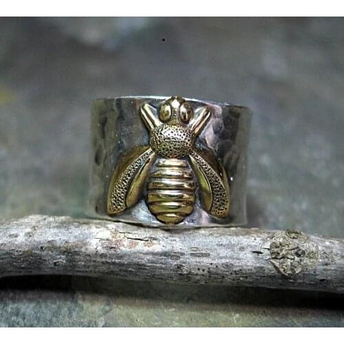 Vintage Silver Plated Bee Engraved Wide Ring Do Old Bucket Rings For Men Women Punk Gothic Party Biker Retro Jewelry Gift A4M972