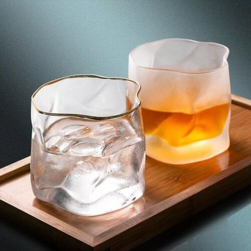 Japanese Irregular Shape Whiskey Glasses Ice Pattern Fold Paper Crystal Whisky Beer Wine Glass Drinkware Wine Glass Set