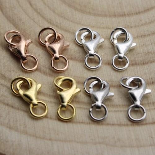 2pcs Real Pure Solid 925 Sterling Silver Lobster Clasp Hook Claw Buckle With Closed Rings Connector for Necklace Jewelry Making