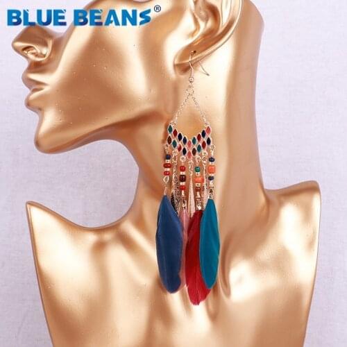 Feather Tassel earrings women accessories bohemian statement luxury long earring handmade geometric fashion wedding boho dangle