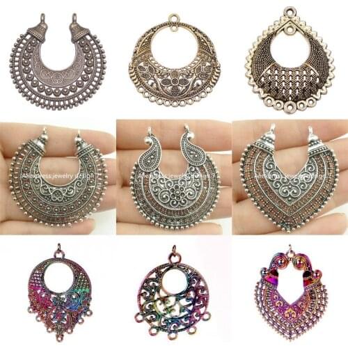 10Pcs Hollow Boho Carve Filigree Pattern Heart Charms Connector Handmade Women Earrings Necklaces Jewelry Wholesale Making