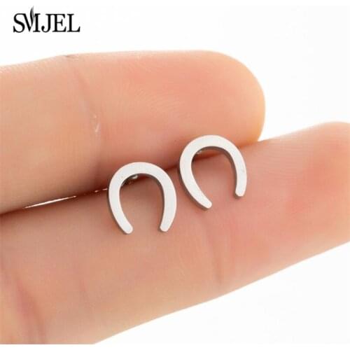 Stainless Steel U Shape Stud Earrings Black Simple Horse Shoe Earrings For Women Jewelry 2020 oorbellen boucle d'oreille
