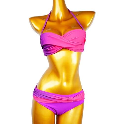 2020 Women Two Piece Sexy Bikini Swimsuit Set High Waisted Swim Halter Push Up Pachwork Beachwear