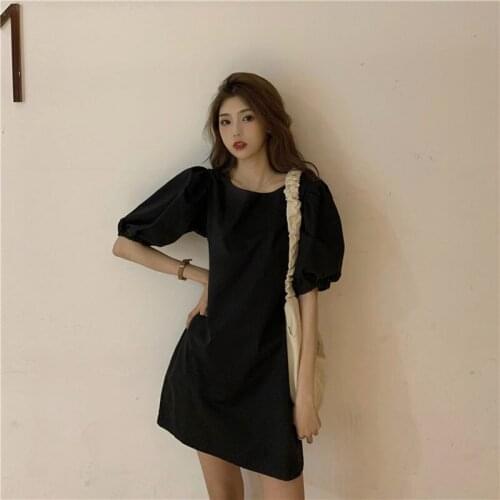 Female Fashion Dress Womens Wear Summer Sweet Sundress Chic Trendy Lady News Solid Loose Korean Style White Black