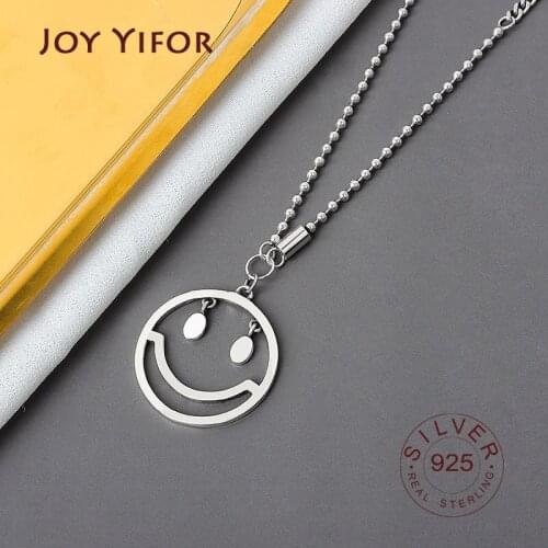 925 sterling silver necklace ladies elegant chain necklace fashion smile face sterling silver jewelry round r necklace