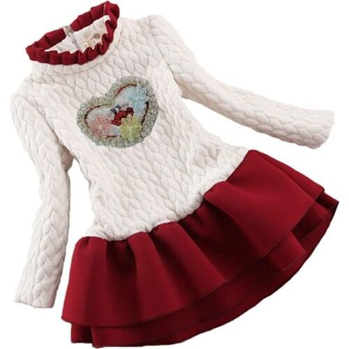 Winter Cotton Dress For Children Girls Autumn Velvet Flower Kids Children Long Sleeved Red Comfortable Skirt Soft Casual Clothes