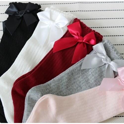 1 Pair 2021 Kids Sweet Socks Toddlers Girls Big Bow Knee High Long Soft Cotton Lace Ruffle Socks