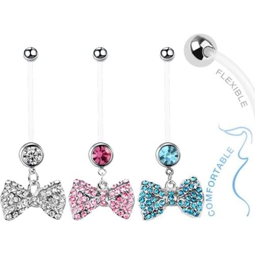 1PC Cute Bowknot Pregnant Belly Rings Pink Barbell Belly Button Rings Pregnancy Women Navel Ring Piercing Body Piercing Jewelry