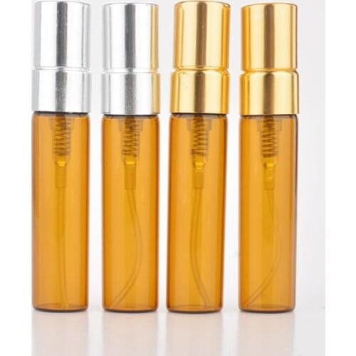 100Pieces/Lot 5ML Portable Amber Glass Perfume Bottles Atomizer Portable Contenitori cosmetic Vuoti With Aluminium Pump