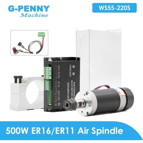 500W ER11/ER16 Air Cooled Spindle Motor CNC DC Brushless Motor Kit With Driver can compatible with/without hall motor