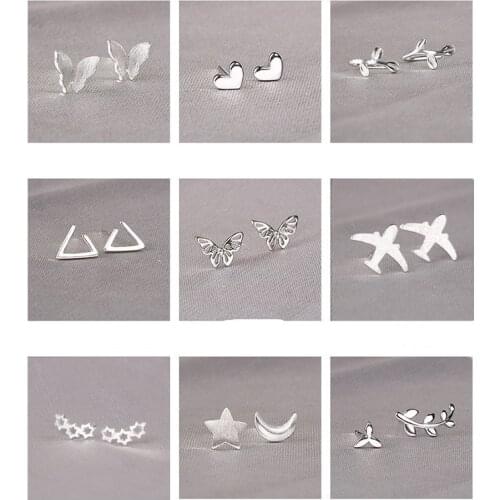 925 Sterling Silver Piercing Feather Cat Star Moon Stud Earrings For Women Girls Brincos Pendientes Brincos eh979