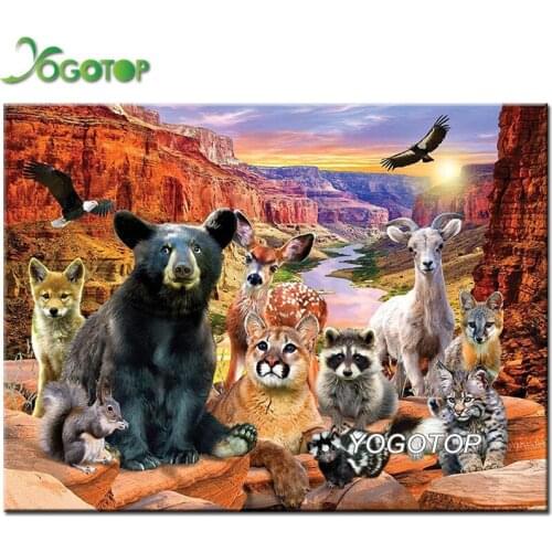 5d diy Diamond Painting wild animal Diamant Full 5D mosaic embroidery Art Group photo Bear, raccoon, sheep, deer, cat YY2628