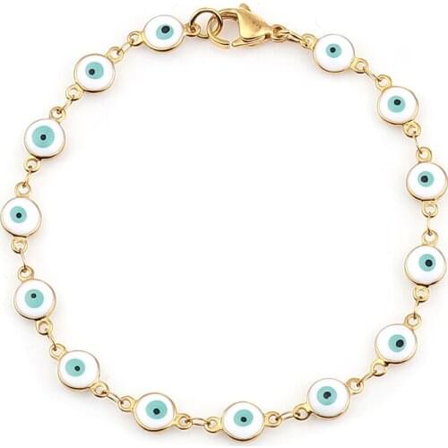 304 Stainless Steel Bracelets Gold Color Link Chain Multicolor Evil Eye Enamel Bracelets For Women Man Gift 19.2cm ,1 Piece