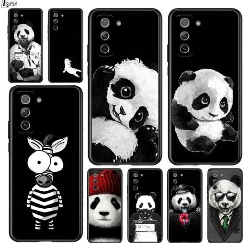 Cute Animal Panda for Samsung Galaxy S21 Ultra Plus Note 20 10 9 8 S10 S9 S8 S7 S6 Edge Plus Black Phone Case