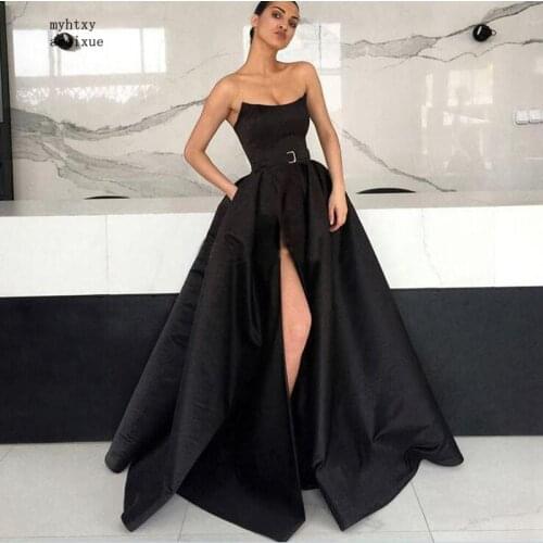 Black Sexy Prom Dress 2020 Elegant Abendkleider Sexy High Slit Burgundy Dubai Formal Evening Go Cheap Prom Dresses Plus Size