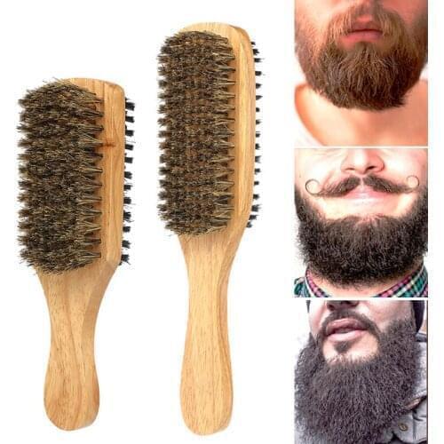 Wood Handle Mens Beard Hair Brush Shaving Brush Men Mustache Brushes Comb Double-sided Facial Hair Brush Male Face Message Tool