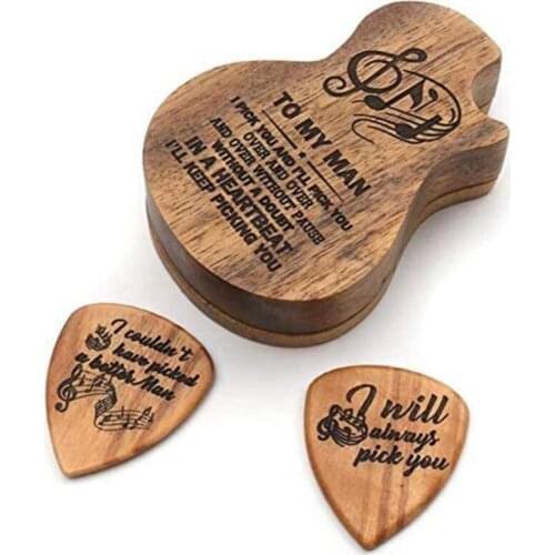 Guitar Pick Box Holder,Guitar Picks Case with 2 Pcs Wood Picks,for Guitar Picks Storage,for Jazz/Guitar/Ukulele/Bass,Etc