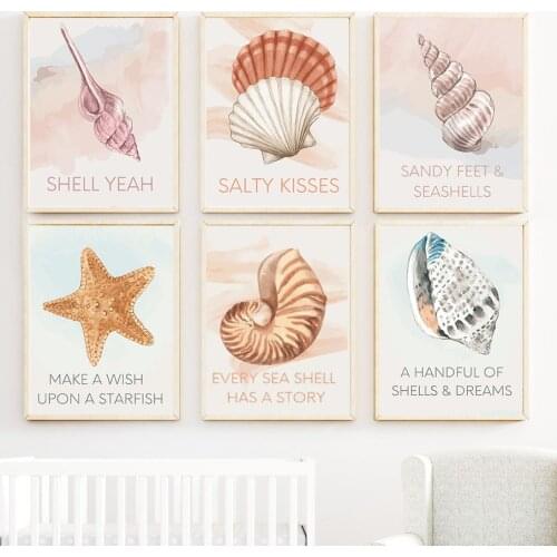 Starfish Conch Shells Ocean Educate Baby Nursery Wall Art Canvas Painting Nordic Posters Prints Wall Pictures Kids Room Decor