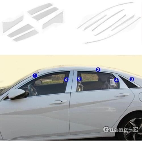 For Hyundai Elantra Avante 2021 2022 Car Cover Stainless Steel Glass Window Garnish Pillar Middle Column Strip Trim Frame Stick
