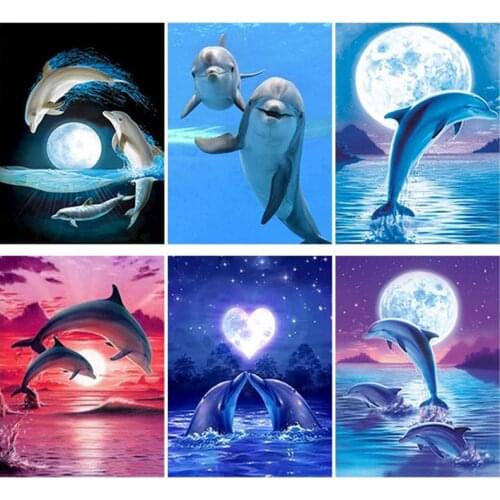 Dolphin DIY 5D Diamond Painting Full Round or Square Rhinestone Mosaic Diamante Embroidery Cross Stitch Wall Art Home Best Gift