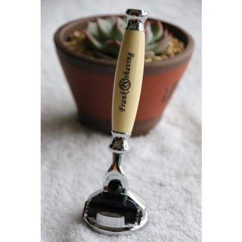 Frank Shaving, 3 Layers Blade Shaving Razor, Faux Ivory Handle+FREE RAZOR STAND(HOLDER #43)#MA-02IV