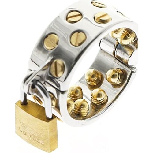 KALIS TEETH 2 ROWS GOLD Ring Scrotum Pendant Male Chastity Device Kalis teeth chastity device Spike Ring Male Torture devices