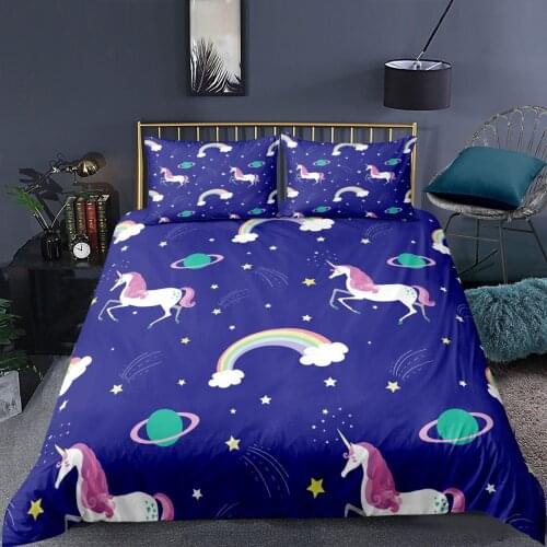 Purple Unicorn Rainbow Bedding Set Cartoon Gift 3D Print Comforter Luxury Queen King Single Duvet Cover Set Home Textile Modern