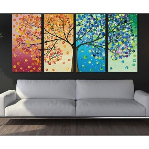Colourful Leaf Trees 4 Piece HD Print Spray Painting Rectangle Wall Art Modular Pictures for Home Decor Canvas Painting