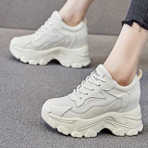 Fashion Sneakers Womens Lace Up Cow Leather Platform Wedge High Heel Ankle Boots Comfort Shoes 34 35 36 37 38 39