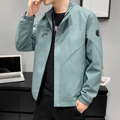 Autumn new men jacket trend loose young people clothes stand collar casual Outerwear solid Long Sleeve Streetwear Work Coats