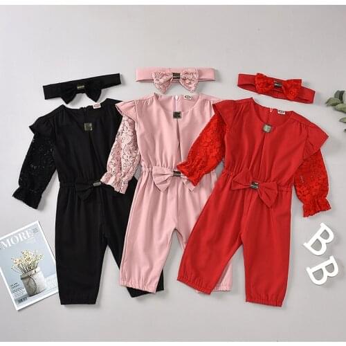 Menoea 1-5T Newborn Infant Baby Girl Sets Autumn Outfits 2020 Bow Jumpsuit with Headband Clothes Bow Girls Outfits