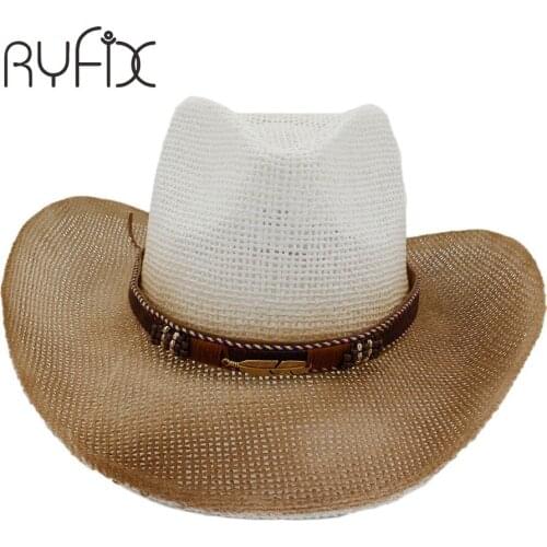 Hombre Cowboy Hat Men Women Retro Western Cowboy Riding Hat Leather Belt Wide Brim Cap Hat HA170