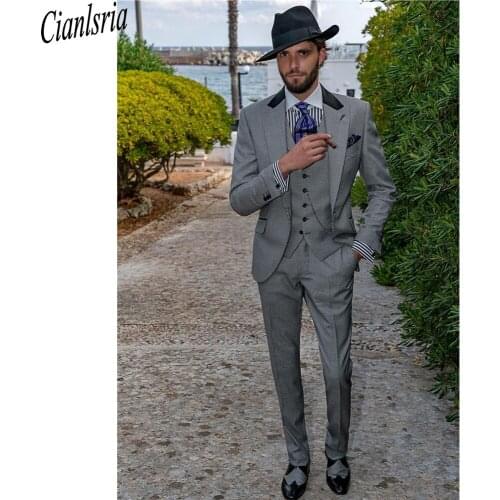 3 Piece Men Suits Houndstooth Style Wedding Tuxedo Customized Fit Lapel Party Wear Modern Fashion Coat+Pant+Vest