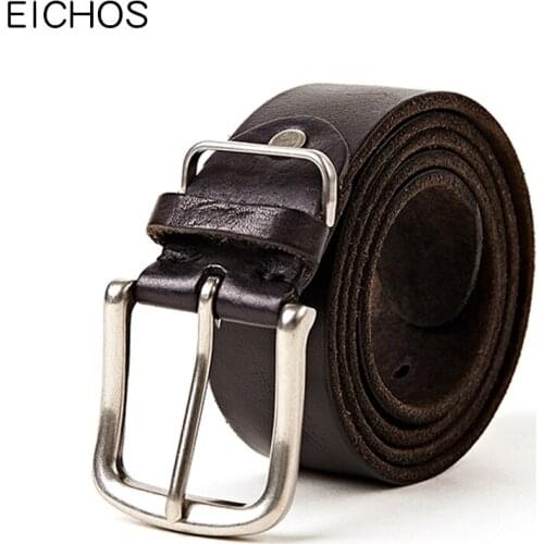 Mens Genuine Leather Belts With Pin Buckle Layer Cowhide Leather Men Belt Washed Male Jeas Waistband Strap Vintage Design