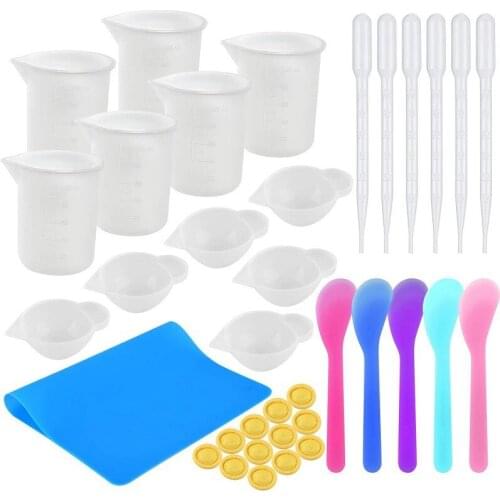Silicone Resin Tool Kit- 100Ml Silicone Measuring Cups, Mixing Sticks and Silicone Mat for Making Handmade Craft