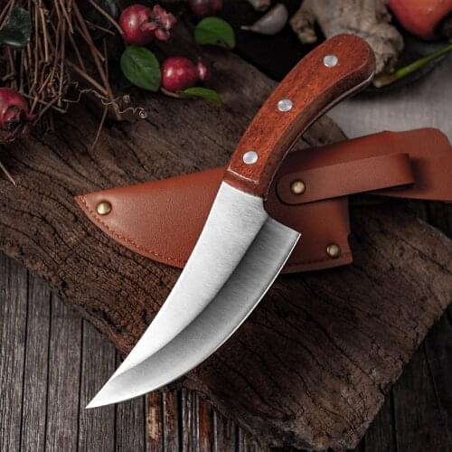 Butcher Boning Knife Serbian Style Outdoor Survival Hunting Knife Bone Meat Cleaver Kitchen Knife Stainless Steel with Sheath