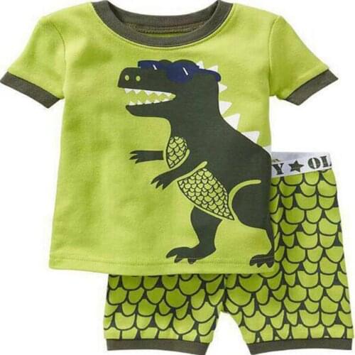 Boys Autumn Casual Dinosaur Clothing Set Girls Daily Home Pajamas Sets Baby Kids Short Sleeve T-Shirt +Short Two-Piece Suit Set
