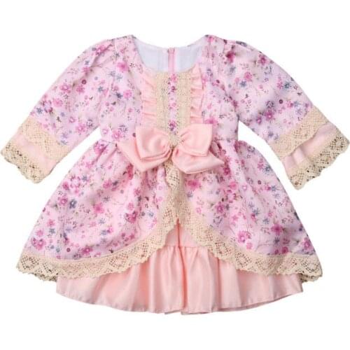 European Style Princess Toddler Kids Baby Girl Dress Lace Floral Bowknot Ball Gown Formal Pageant Party Dresses Clothes