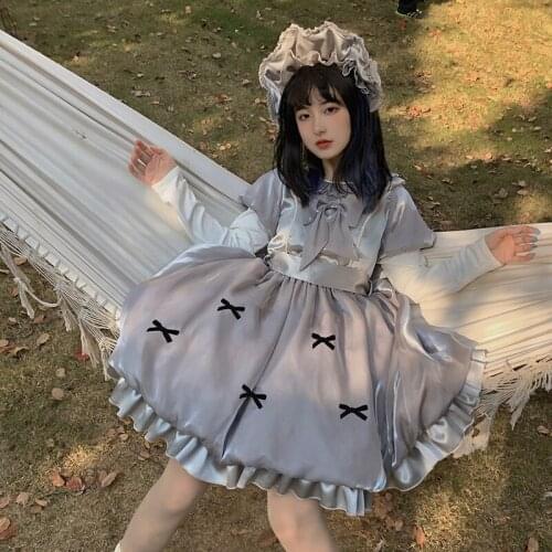 Princess tea party sweet lolita dress retro lace bowknot bubble sleeve cute printing victorian dress kawaii girl lolita op cos