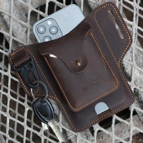 4 SKU-Mobile Phone Waist Bag Mens Boys Belt Fanny Running Pocket Leather Handmade Women Lipstick Phone Waist Bag