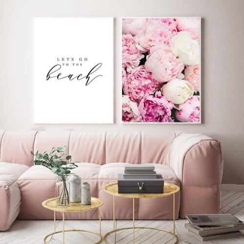 Simple Style Pink Flower Painting Wall Art Canvas Posters Nordic Prints Decorative Picture Modern Home Bedroom Decoration