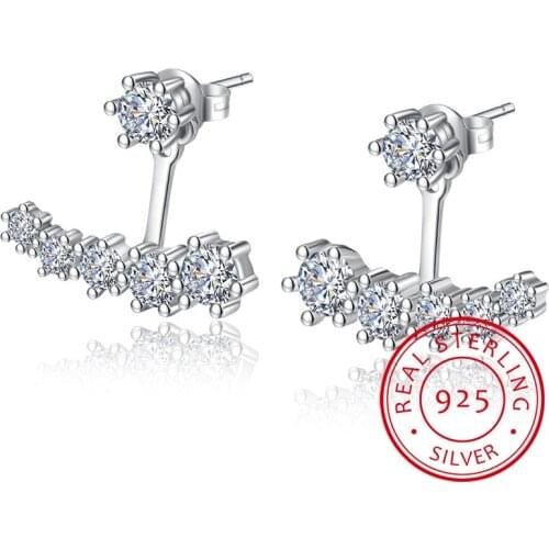 Luxury 925 Sterling Silver Earrings Six Claw Zirconia Front Back Double Sided Leaves Stud Earrings For Women S-E264