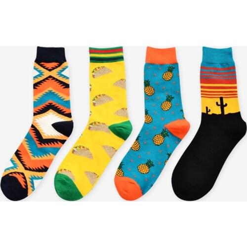 Happy Socks Unisex Art Pineapple Personality Socks Jacquard Harajuku Funny Socks Happy Novelty Divertidos Skarpetki Crew Men Sox