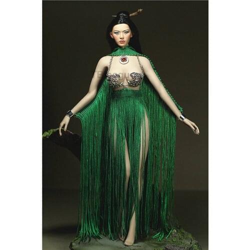 Custom Made 1/6 Scale Conjoined Fringed Skirt Jewel Shawl Clothing Set Goddess of Life for 12in Action Figure Phicen JIAOUL Toy