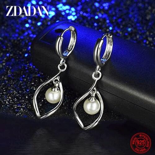 ZDADAN 2021 New Arrival 925 Sterling Silver Charm Twist Pearl Dangle Earrings For Women Charm Wedding Jewelry Party Gift
