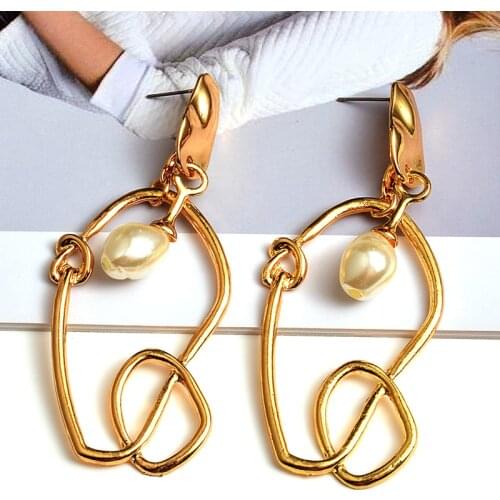 Gold Metal Geometric Baroque Irregular Imitation Pearl Earrings for Women Fashion Wedding Party Jewelry Pendientes